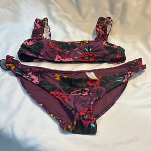 No Boundaries Floral Bikini Set - Red and Purple